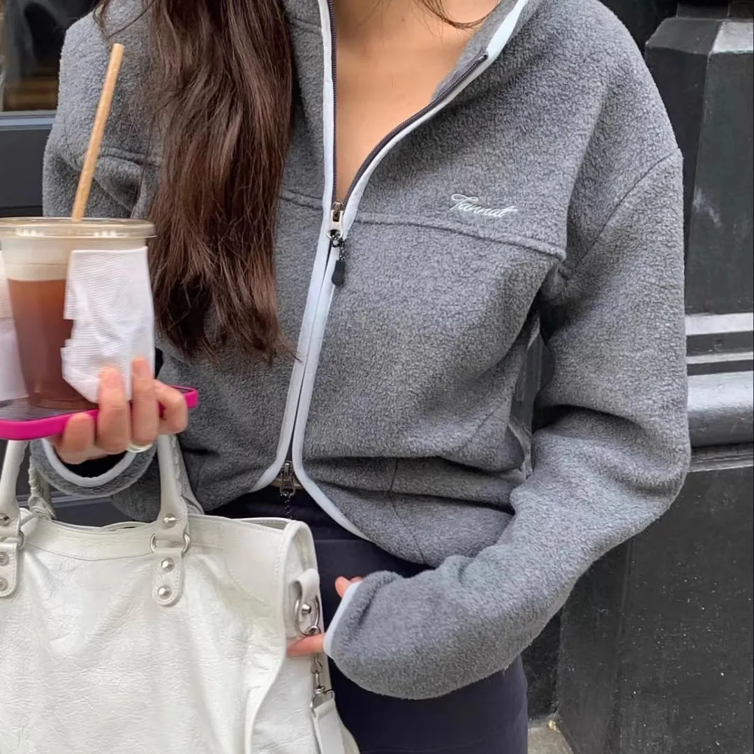 Warm Fce Jaet Loose Fit Stand Collar Double Zipper Versatile Casual Sle Women's Outerwear Long Sve Winter Coat