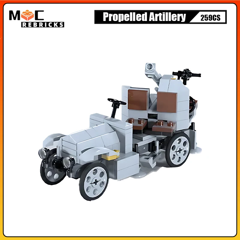 MOC Building Blocks WW1 French Self Propelled Artillery Truck High-tech Military Weapon Creative Assembly Model Kid‘s DIY Toys