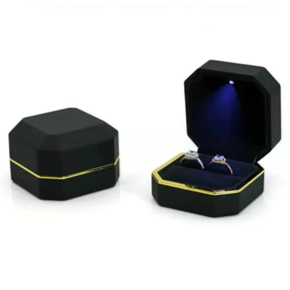 Square Wedding Double Ring Case Ring Box With Led Jewelry Gift Boxs For Ring Pendant Earings Proposal Wedding