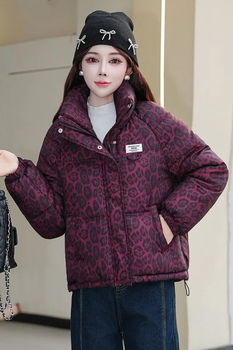 

Женская куртка на хлопковой подкладке с леопардовым принтом, зима 202, новое пуховое пальто в западном стиле, женские парки, короткая верхняя одежда, повседневная верхняя одежда, топ