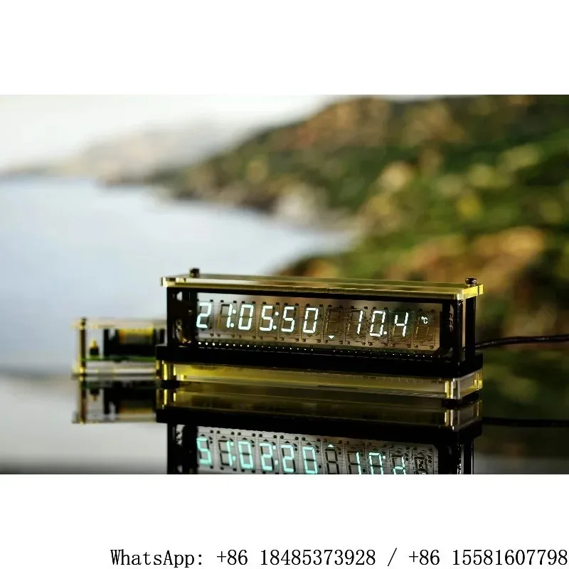 IV18 Reference Transparent Base VFD Clock Wireless Temperature Humidity Detector Clear VFD Screen Desktop Timing Ornament