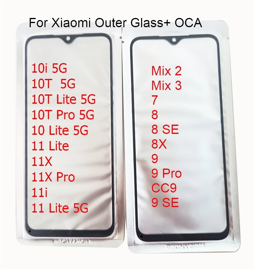 

1 шт. для Xiaomi Mi 7 8 8X 9 SE CC9 10i 10T Lite 5G 11 11i 11X Pro Poco X3 X5 сенсорный экран передняя внешняя стеклянная линза OCA пленка