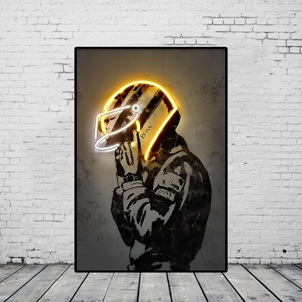 Neon Helmet Ayrton Senna F1 Poster Prints Formula 1 Legend Driver Wall Art Canvas Painting Racer Picture for Living Room Decor