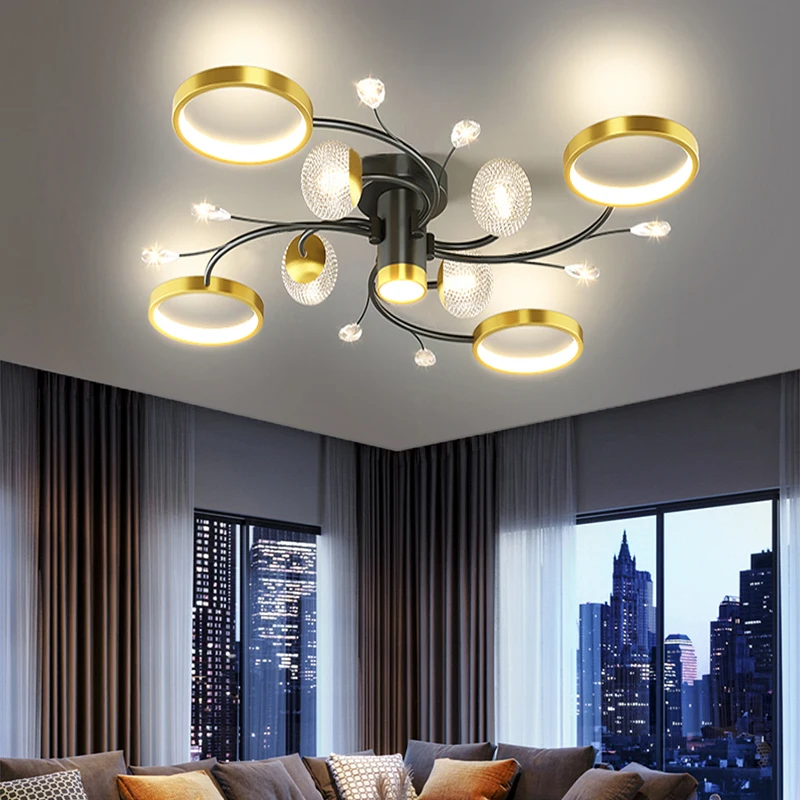 الحديثة LED ثريا تركب بالسقف غرفة المعيشة الطعام غرفة نوم الشمال الفاخرة الكريستال مصباح بريق Chambre ديكور المنزل حلية ذهبية ضوء