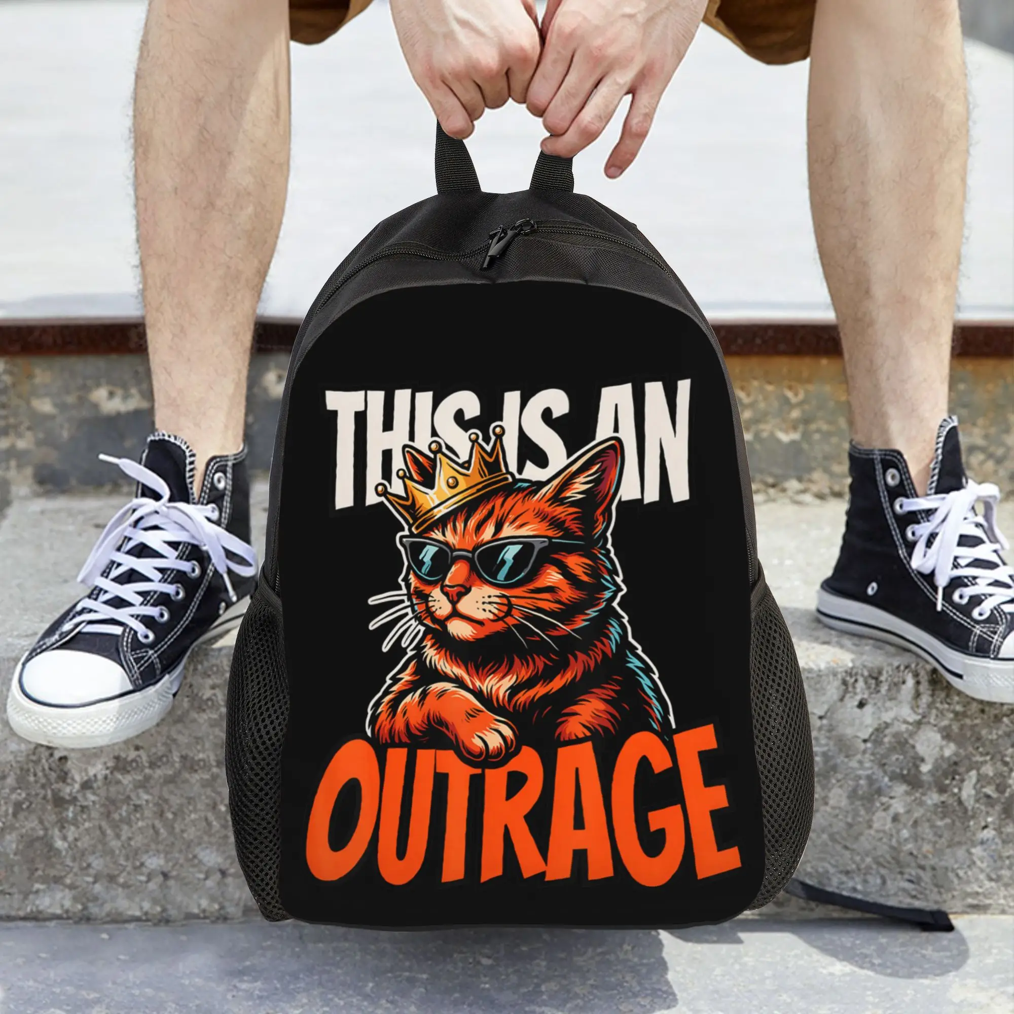 This is an Outrage Funny Princess Cat Goddammit Donut Gold Backpack  Outdoor Style Backpacks Youth Durable High School Bags