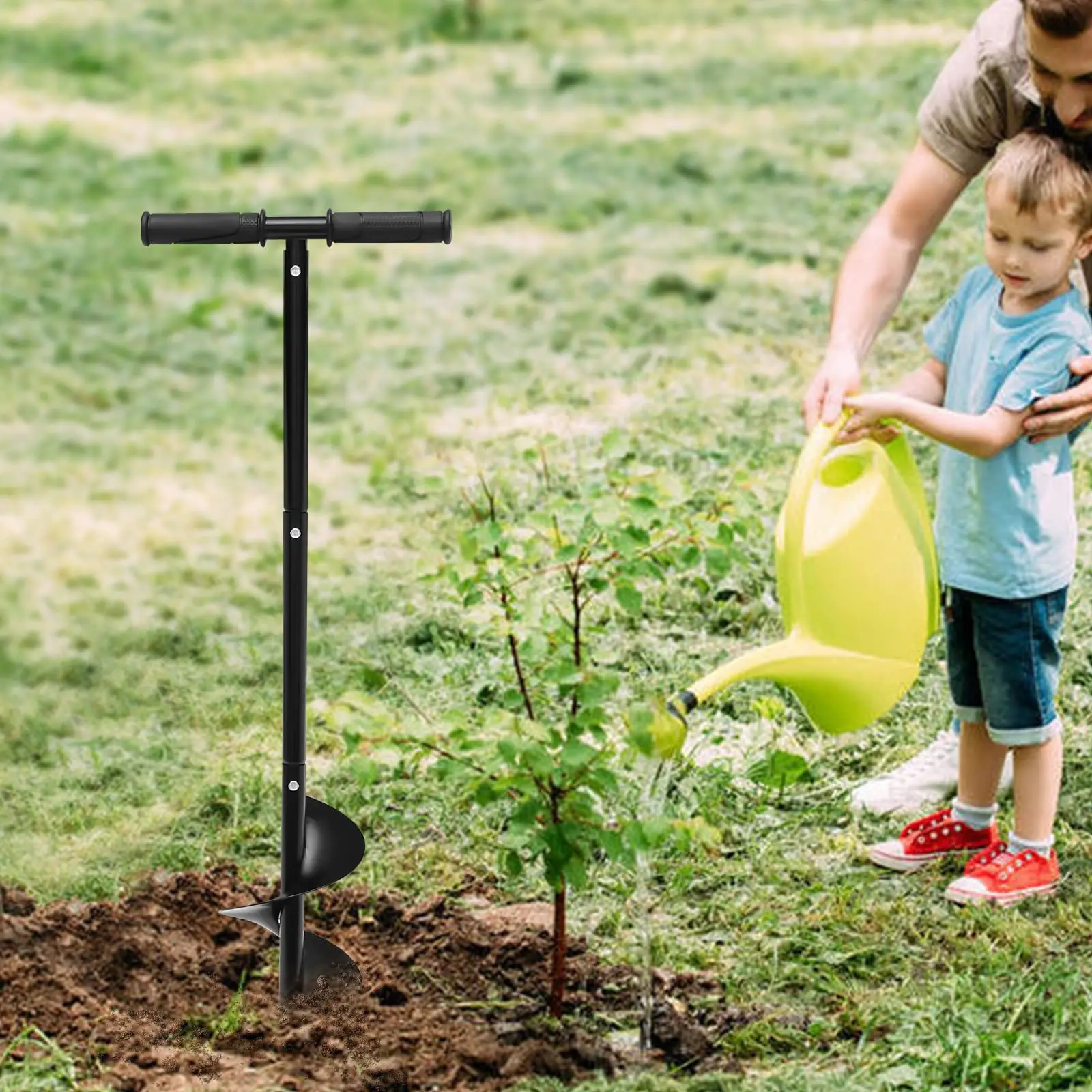 Manual Post Hole Digger, Hand Auger Drill Post Hole Digger with 6 Inch Spiral Drill Bit Garden Hole Digger with Gloves for Plant