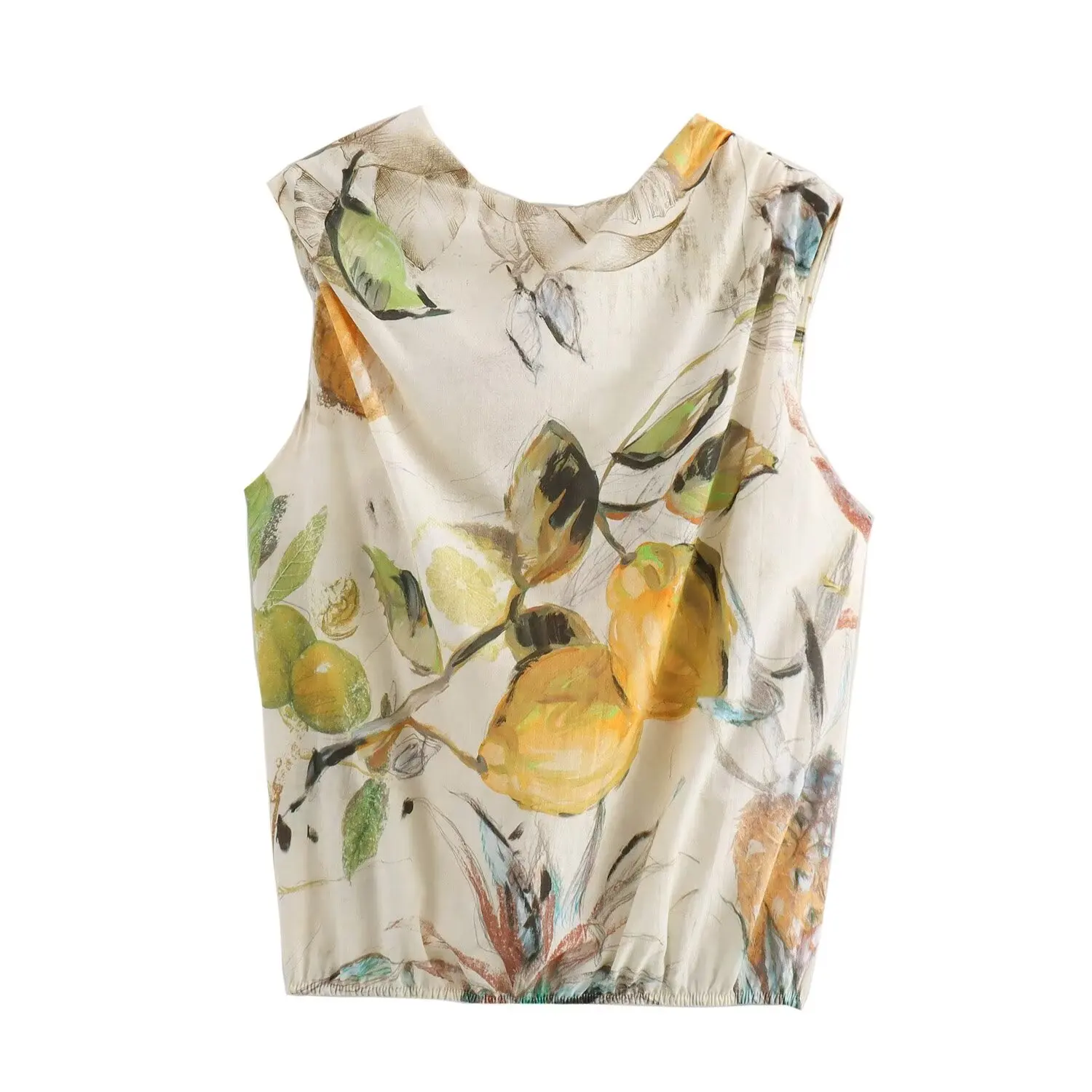 Tangada 2024 Women Flower Backless Blouses Sleeveless Female Shirts Tops 6X0361