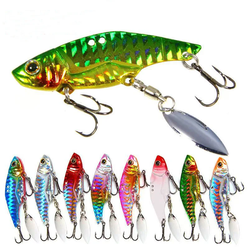 

High quality metal simulation Vib lure with rotatable bearings sequins noise attraction metal triple hook fresh water seawater