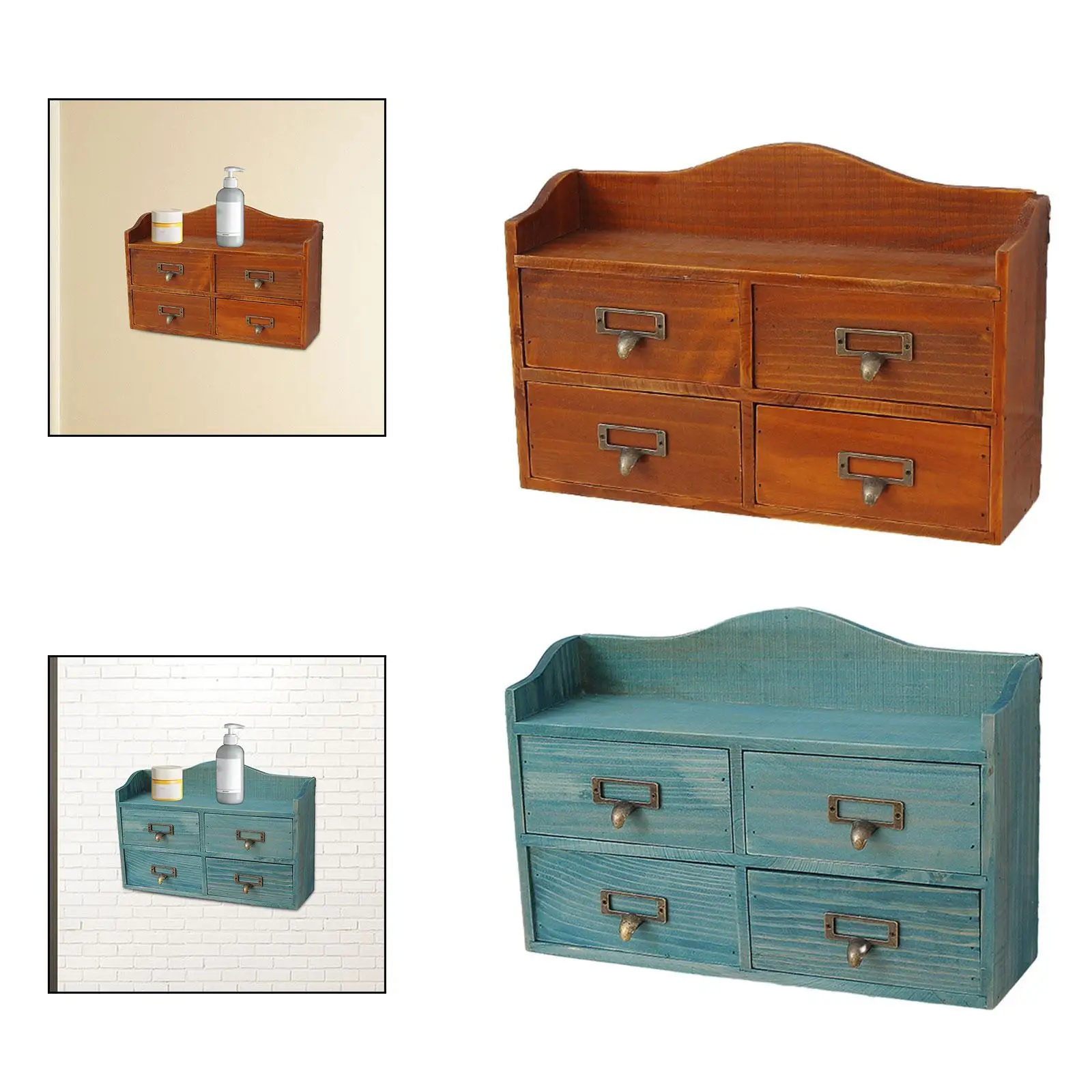 Masaüstü Çekmece saklama kutusu 4 Depolama Çekmeceli Pratik Retro Tarzı Kolay Kurulum masa düzenleyici Kılıf Ev Çalışma Alanı için