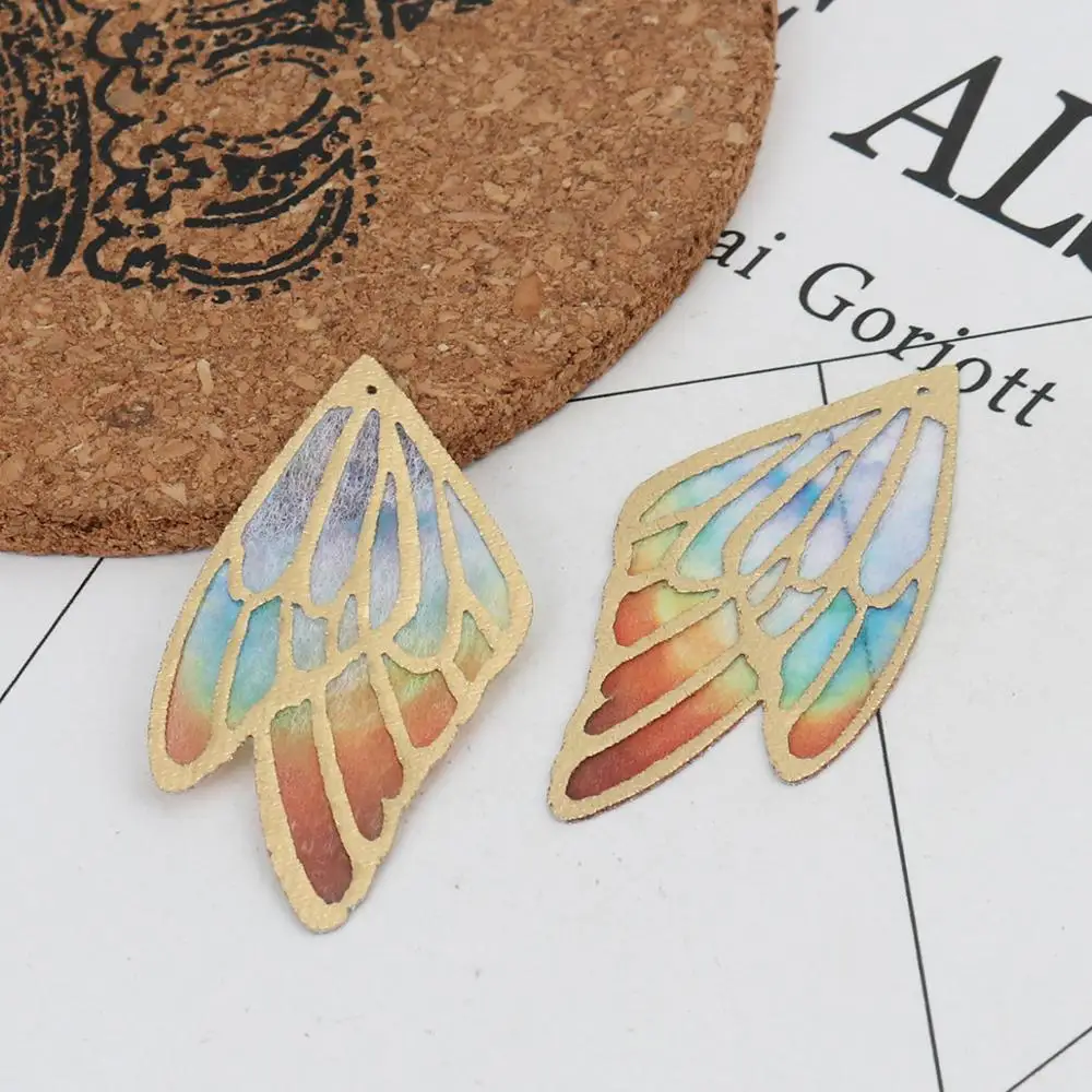 5pcs Doreen Box Fashion PU Fabric Pendants Butterfly Wing Multicolor DIY Making Earrings Jewelry Gifts Findings4cm/5cm/6cm