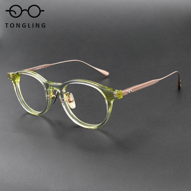Top-Notch Fashion Men Handcrafted HighQuality Acetate Retro Women Artistic And Individualistic Color-Blocking Oval Glasses Frame