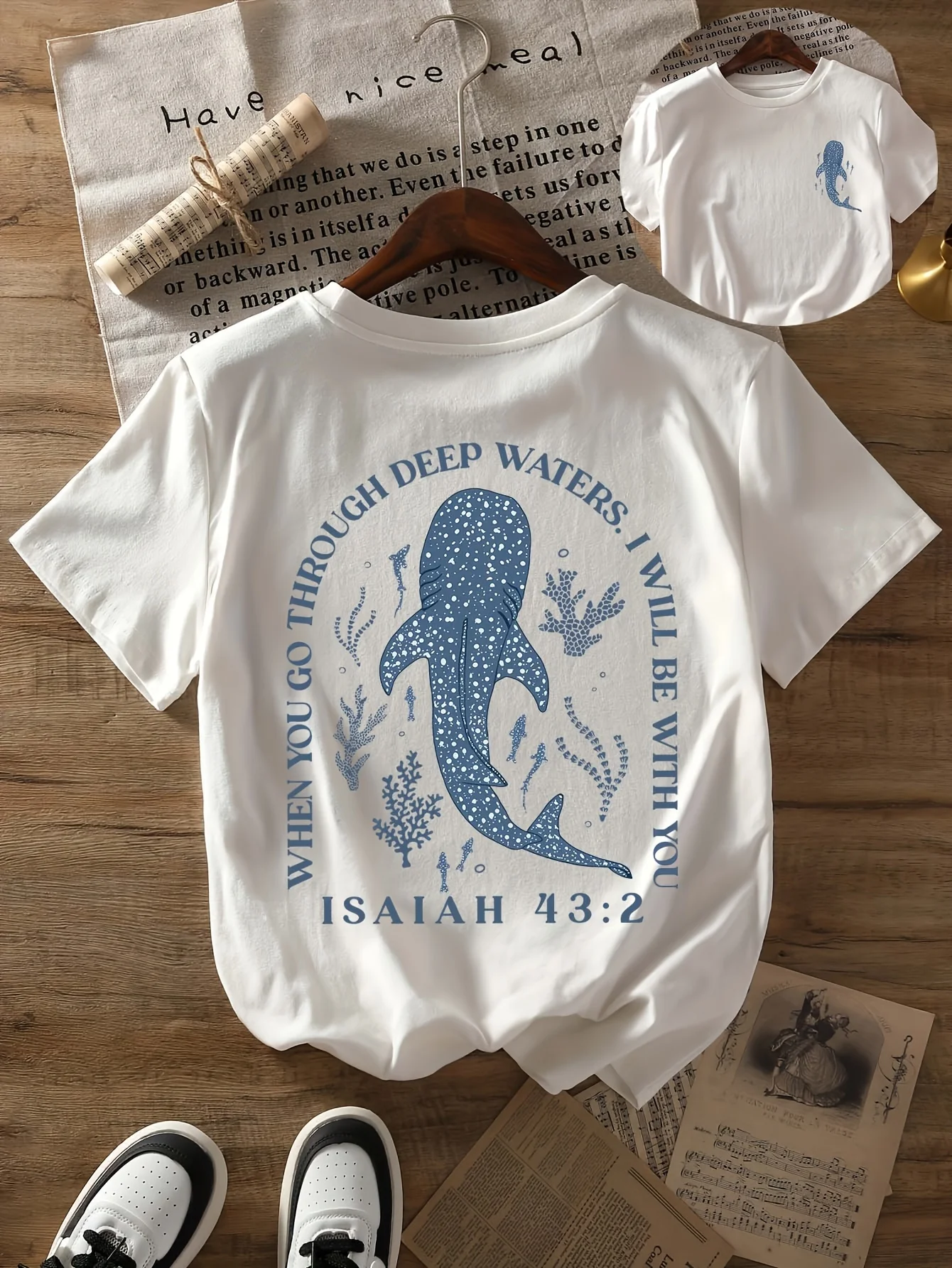 Round neck beach whale shark print t-shirt short sleeves women's casual tops Summer and spring Women's T-shirt  Loose Tees