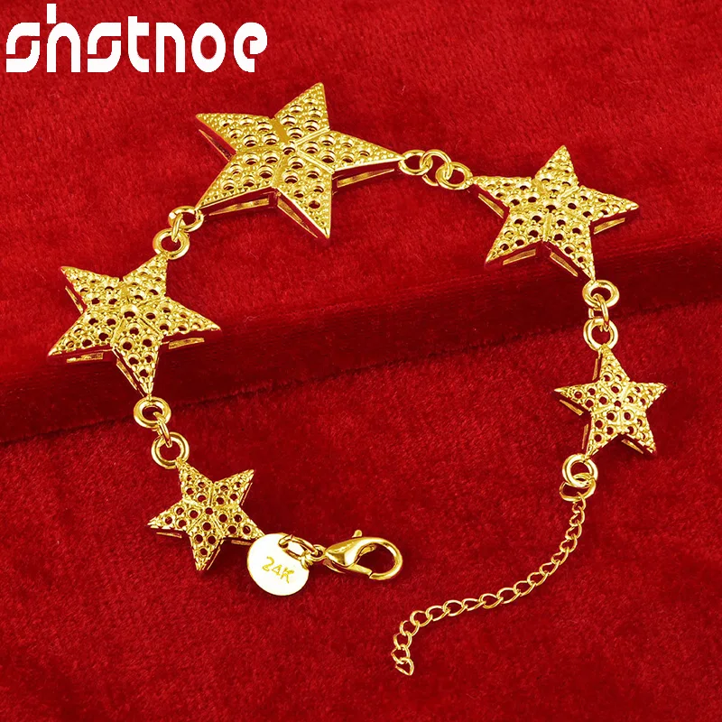 

SHSTONE 24K Gold Color Five Stars Bracelets For Woman Lady Party Wedding Christmas Birthday Gift Fashion Bangle Jewelry