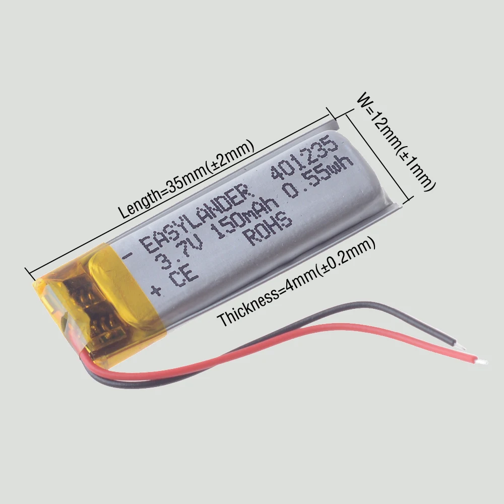 401235   3,7 V 150 mAh wiederaufladbarer Lithium-Li-Ionen-Polymer-Akku für MP3-Bluetooth-Headset, DVR, kleiner Lautsprecher 381235 401135 041235