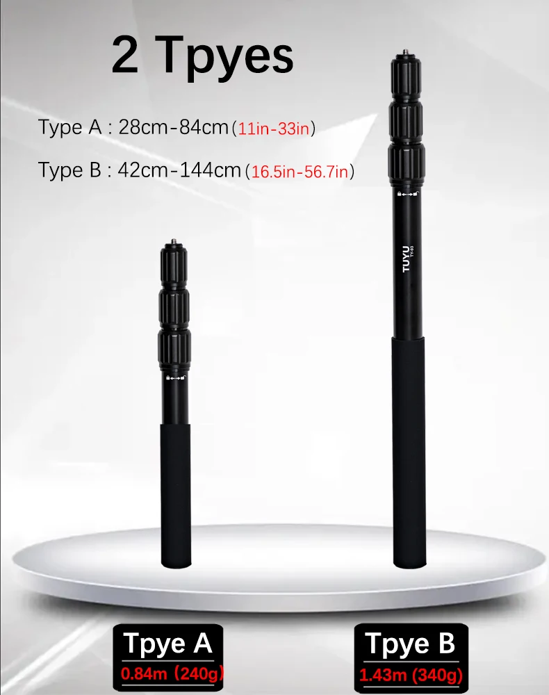 Tuyu Teleskop verstellbar unsichtbare Aluminium legierung Selfie Stick Ein beins tativ für insta360 x3 Gopro Held 12 11 Dji Kamera Zubehör – Detail 4