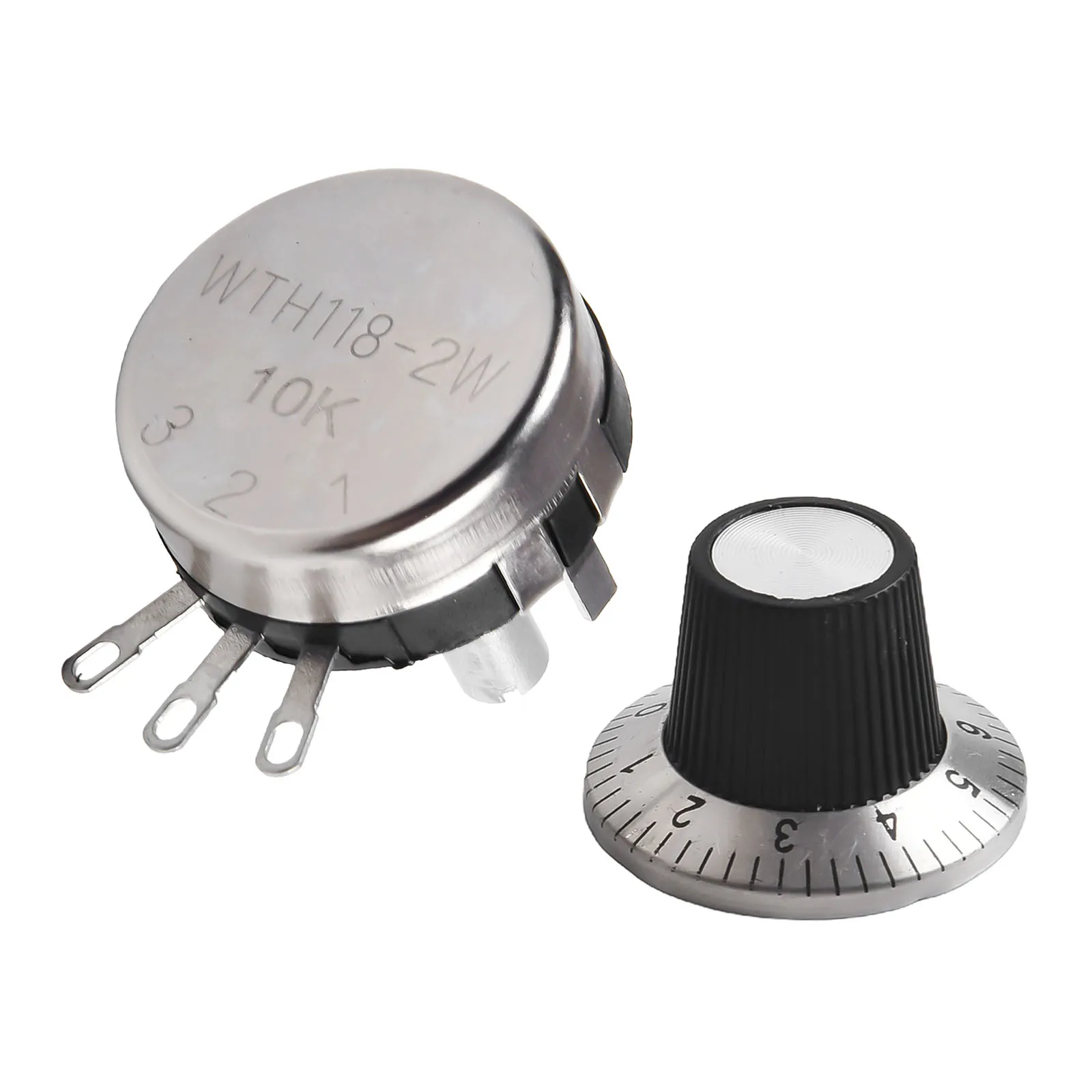 

Long Mechanical Life Carbon Potentiometer w Dial Knob WTH118 2W 10K Ohm 2W Top Adjustment Stable Working Performance