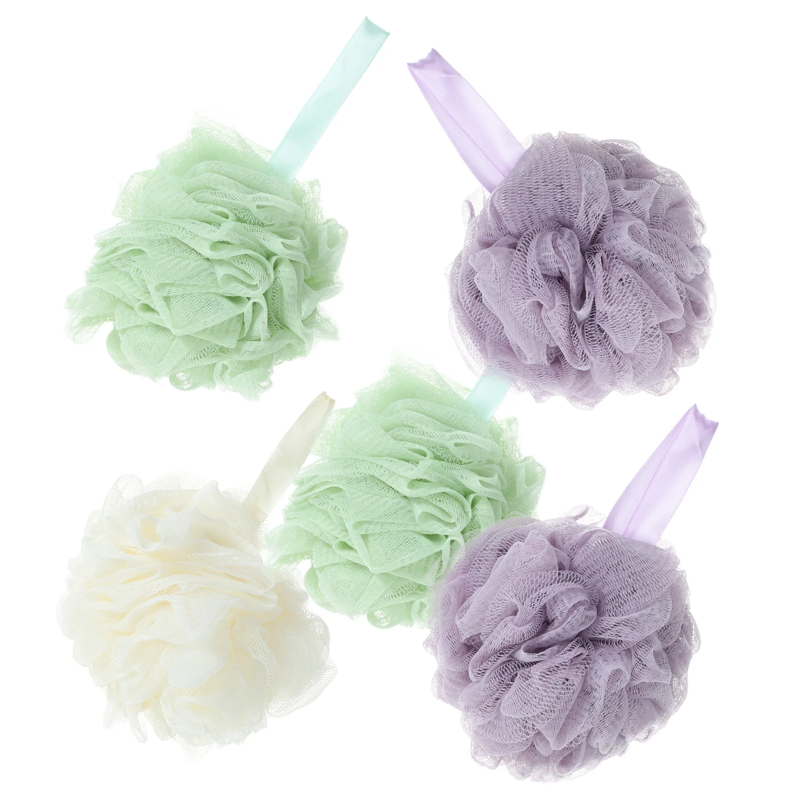 

5 pcs Bath Ball Soft Durable Exfoliating Shower Sponge Gentle Cleansing Body Scrubber With Hanging Rope Practical Bubble Maker