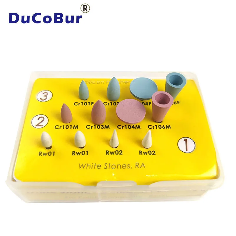 

DuCoBur 12PCS/Box Dental Burs Silicon Polishers Kit Composite Finish Polish RA 15,000r Dentist Lab Tools Smooth ​3 Colors