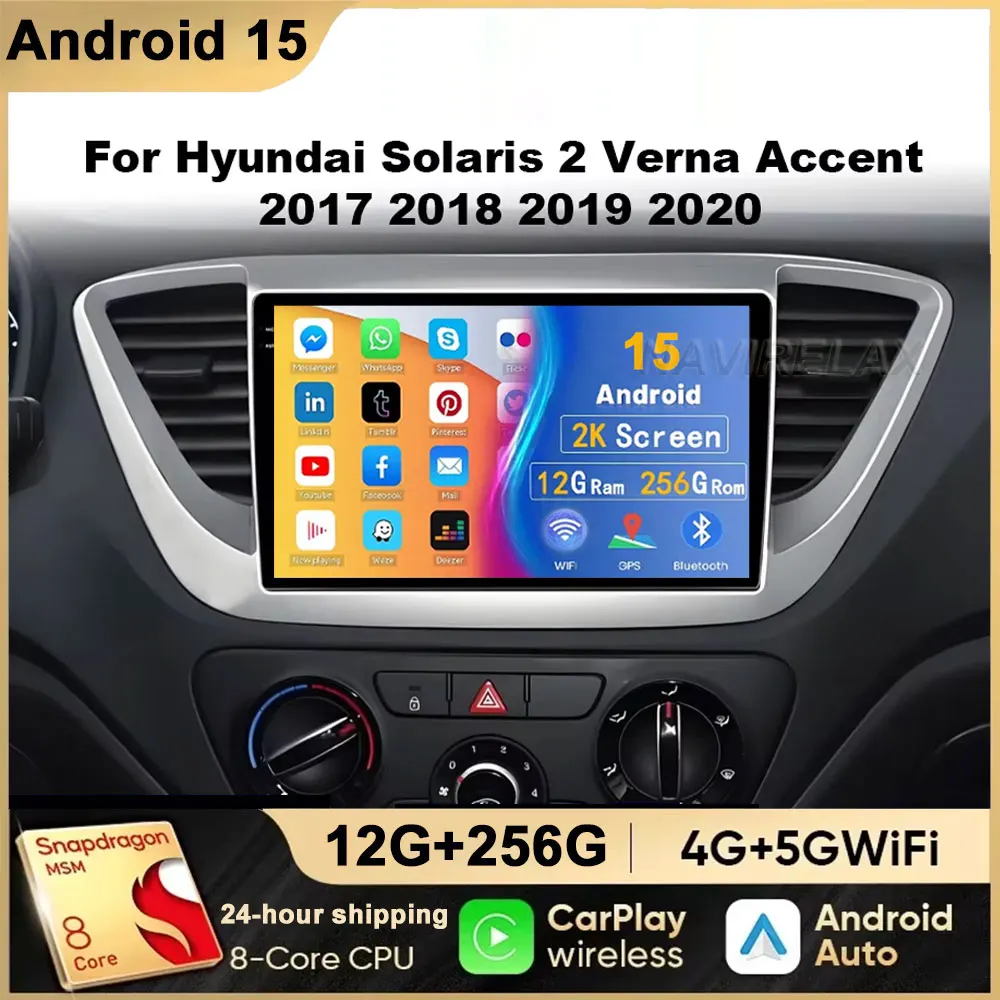 

Android15 Carplay для Hyundai Solaris 2 Verna Accent 2017 2018 2019 2020 авто радио стерео GPS навигация мультимедийный плеер 2Din
