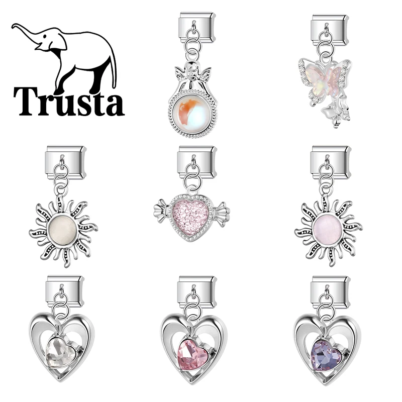 Trusta Sparkling love sun butterfly Pearl Pendant Italian charms bracelet Removable Fit 9mm Stainless Steel DIY Making New N819