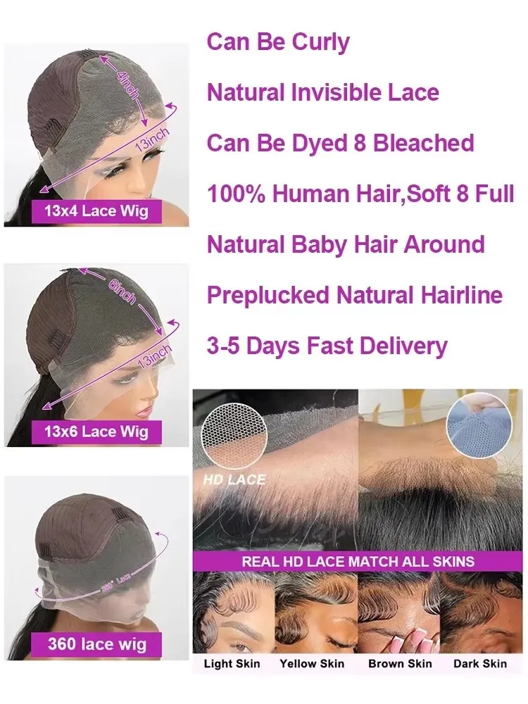 250 Density 40 42 Inch Loose Deep Wave Wigs 100% Brazilian Curly Wig Human Hair Wig 13x4 13x6 HD Transparent Lace Frontal Wig Pre Plucked Natural Black 360 Full Lace Front Human Hair Wigs For Women view 8