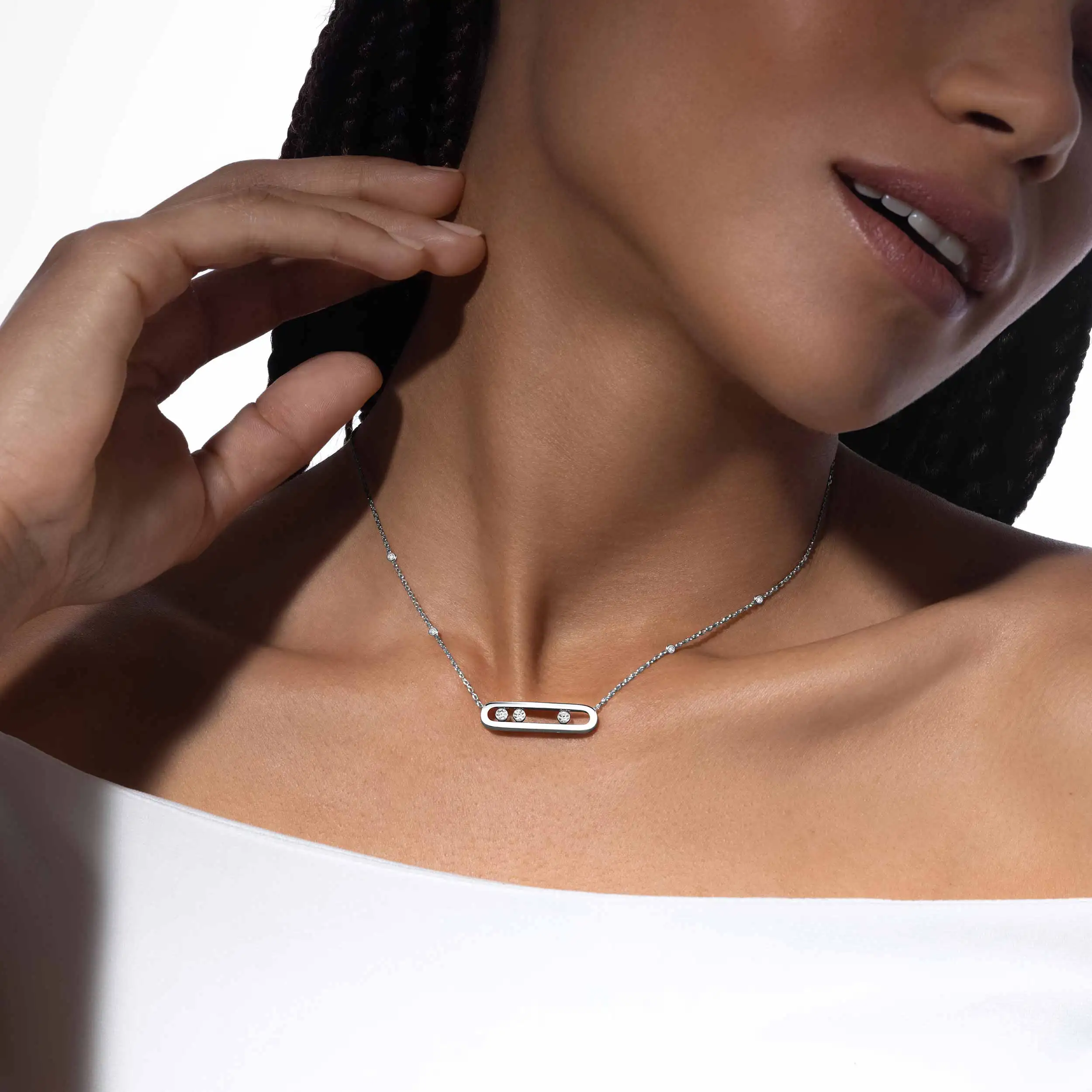 Fashion Messik - Style Pure Silver s925 Elegant BABY MOVE Series Smooth Diamond Set Rectangular Necklace