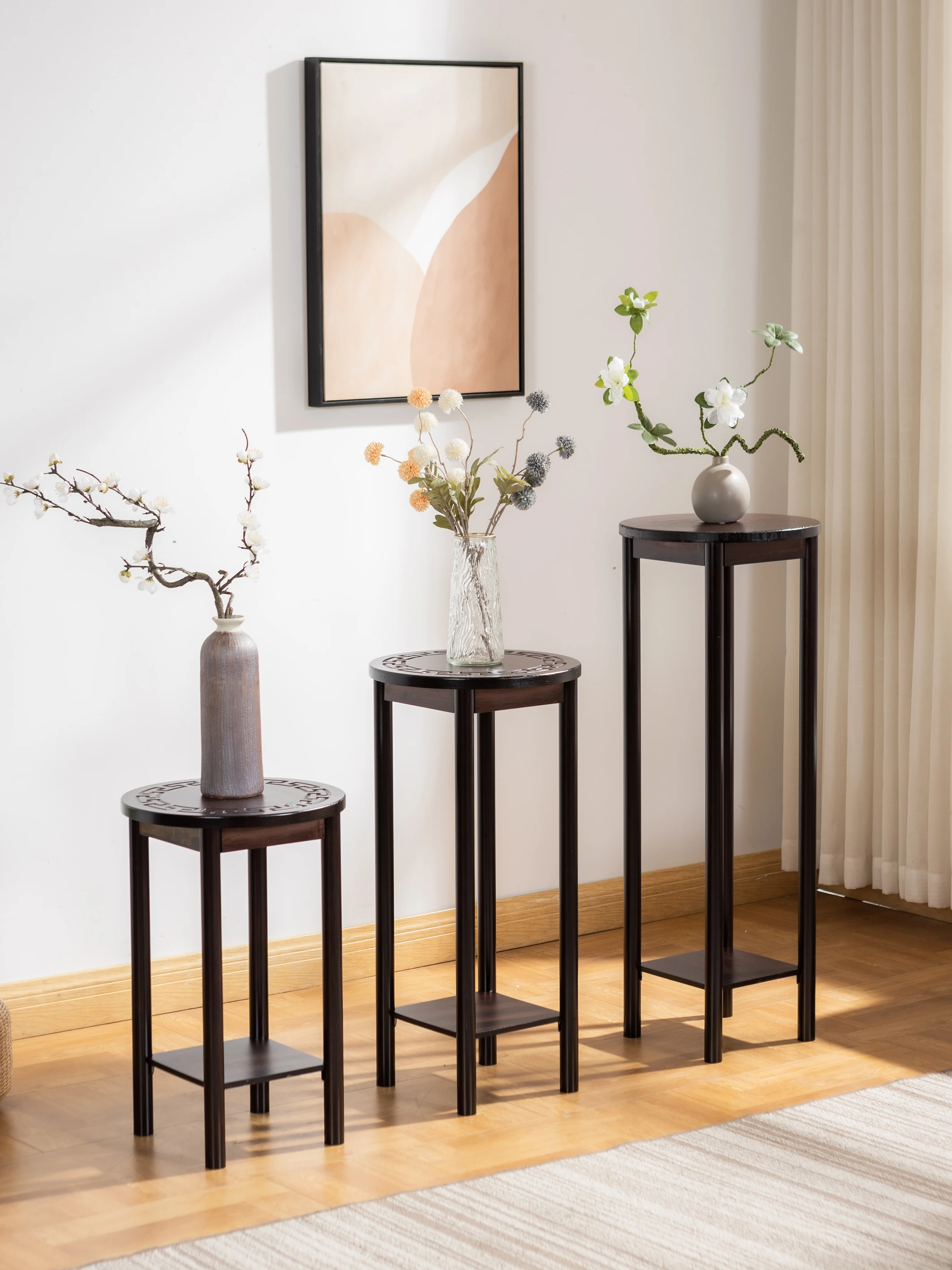 

Flower Stand Indoor Living Room TV Cabinet Floor-Standing Green Radish High and Low Storage Rack Chinese Retro