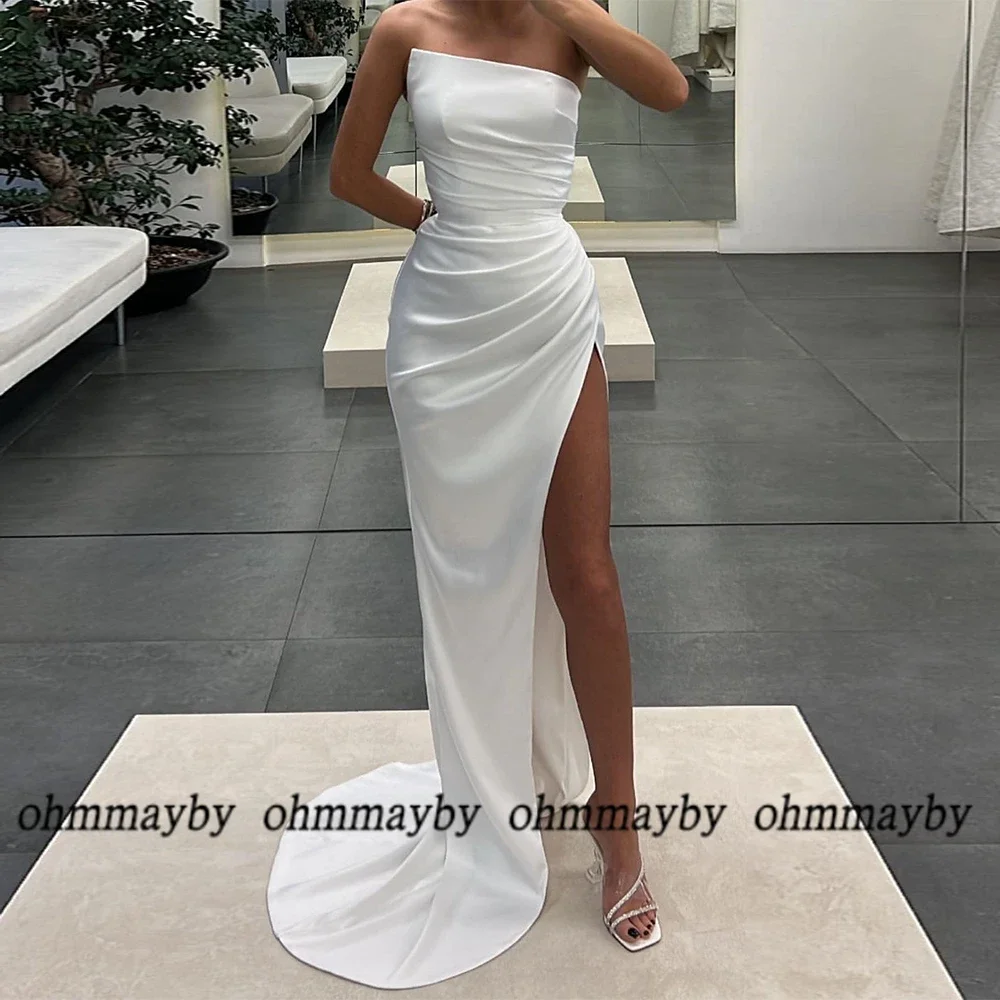 ワンショルダースリーブレスコートトレインプロムガウン2024ハイ スリットジャージーストラップレスイブニングドレス女性用ドレスボヘミアンスタイルドレス