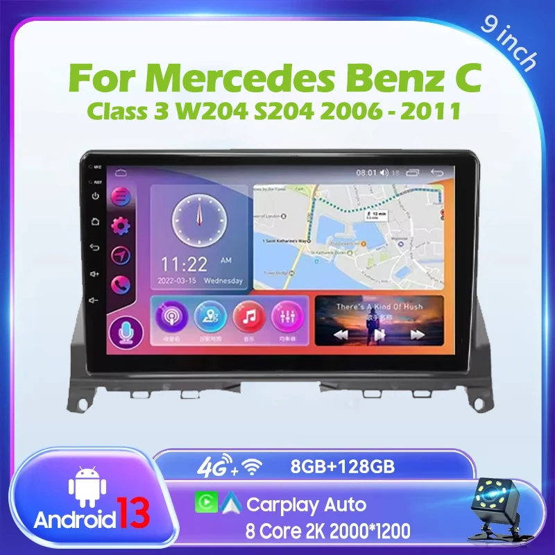 

CarPlay Radio For Mercedes Benz C Class 3 W204 S204 2006 - 2011 2K QLED Android Car Radio Multimedia Video Player GPS AI Voice