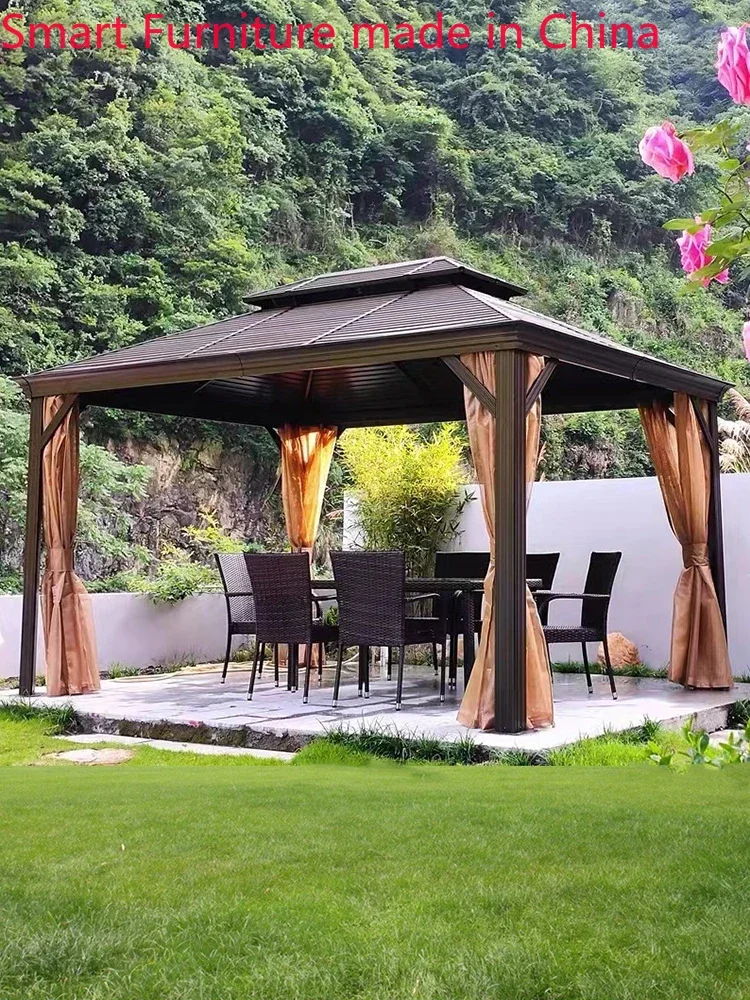 Outdoor aluminum alloy windproof and waterproof gazebo villa courtyard garden barbecue leisure pavilion Roman awning awning