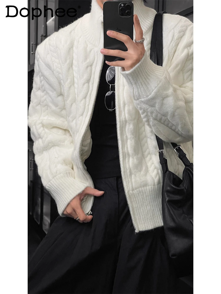 

Men's 2025 Autumn Winter New Fashion High-end Knitted Sweaters Loose Comfort Solid Color Versatile Tops Trendy Cardigan Sweaters