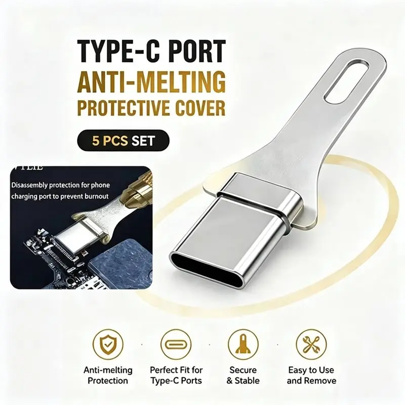 FEDI-Type-C Anti-Melting Protective Cover Heat-Resistant Port Shield Kit With Non-Slip Handle For Phone Charging Port Welding