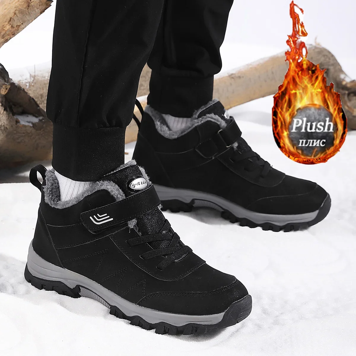 Botas de invierno para hombre, de cuero sintético, cálidas, para la nieve, botas de caña alta para actividades al aire libre, con forro de felpa, antideslizantes, para el trabajo, de caña alta, casuales, para parejas, botas para mujer.