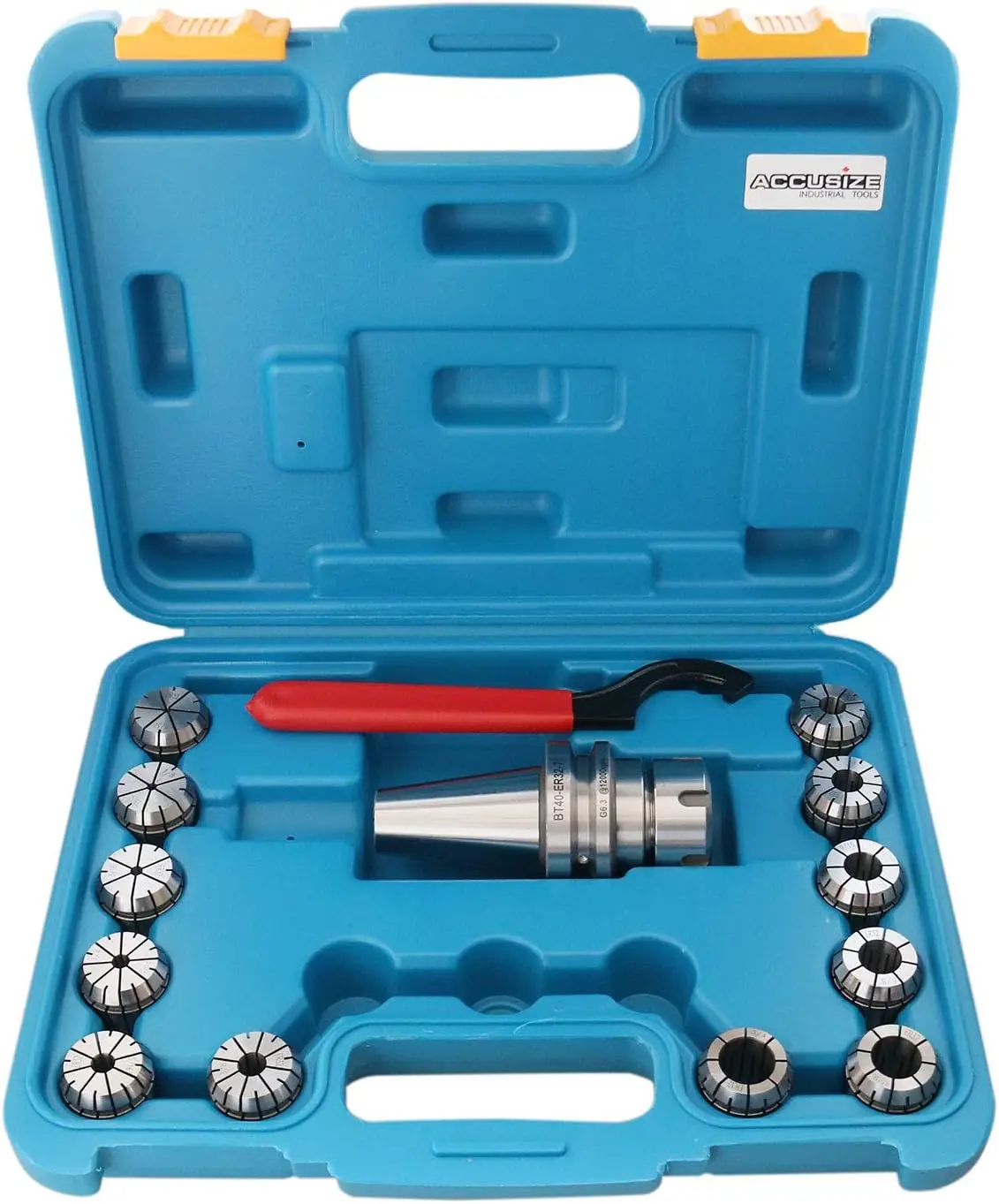 Bt40 Shank and 12 pcs of Er32 Collet Set with Wrench in Fitted Strong Box, Bt40-Er32