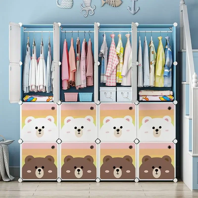 

Children Dress Clothes Folding Cabinets Simplicity Cube Splice Storage Locker Foldable Fully Enclosed Wardrobe Bedroom Furniture