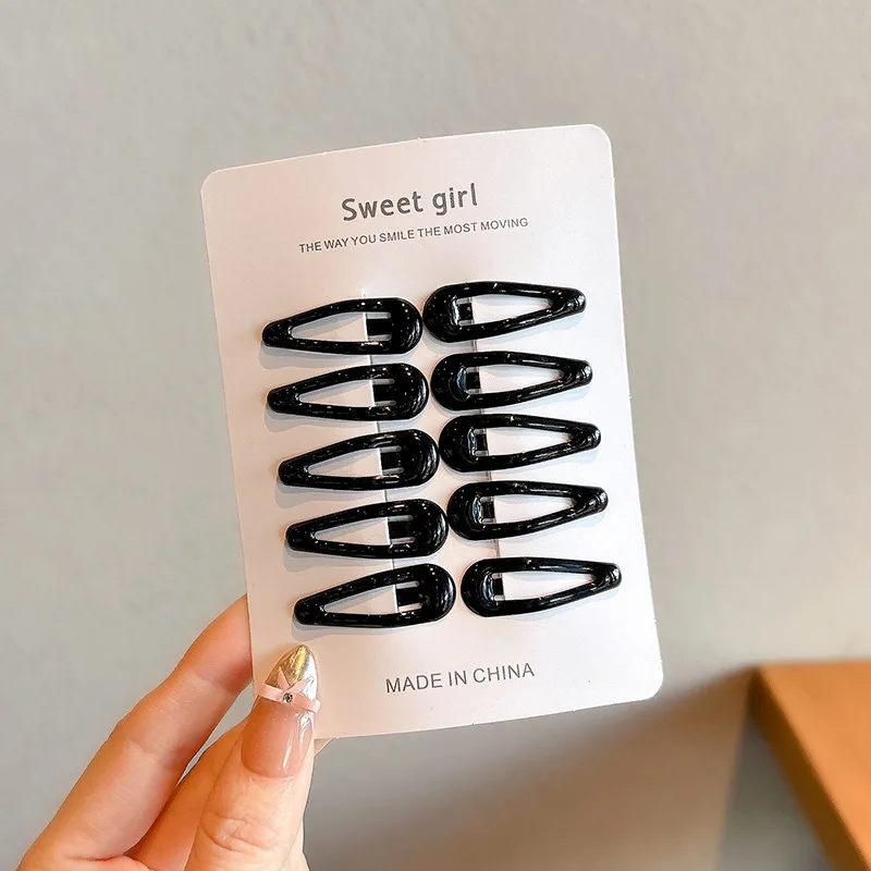 10 قطعة/المجموعة الفتيات البسيطة الأسود سبيكة بنس للشعر قطرة الماء مستطيل دبابيس الشعر الأطفال طفل عدم الانزلاق لا ضرر مقاطع الشعر أغطية الرأس