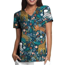 Stampa animalier ​ uniformi mediche donna Accessori per infermiere Uniforme clinica Camicetta da lavoro per dentista veterinario spa Scrub Top ﻿