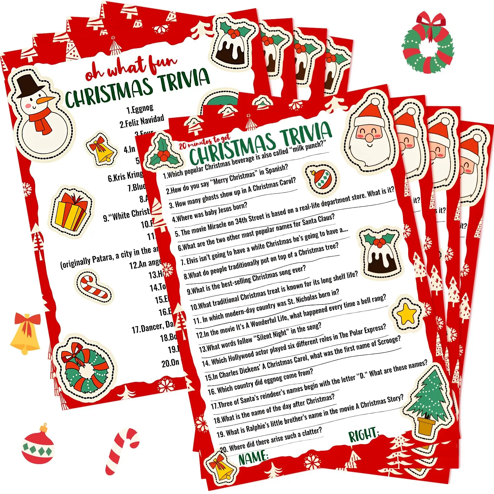 30pcs/20pcs/10pcs Christmas Trivia Games Question and Answer Cards Trivia Games for Family, Christmas Party Vacation Game