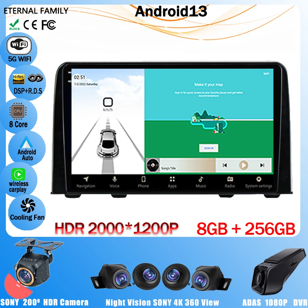 

7862 CPU Android 13For Honda CRV CR-V 5 RT RW 2016-2018 Car Radio Stereo Multimedia Player IPS Navigation Carplay NO 2Din GPS BT