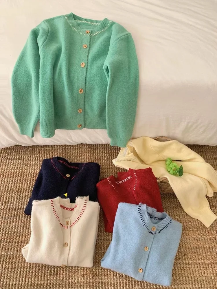 

Оригинальный дизайн, вязаный повседневный круглый открытый кардиган, ранняя осень, универсальный свободный крой, мягкий длинный женский топ све