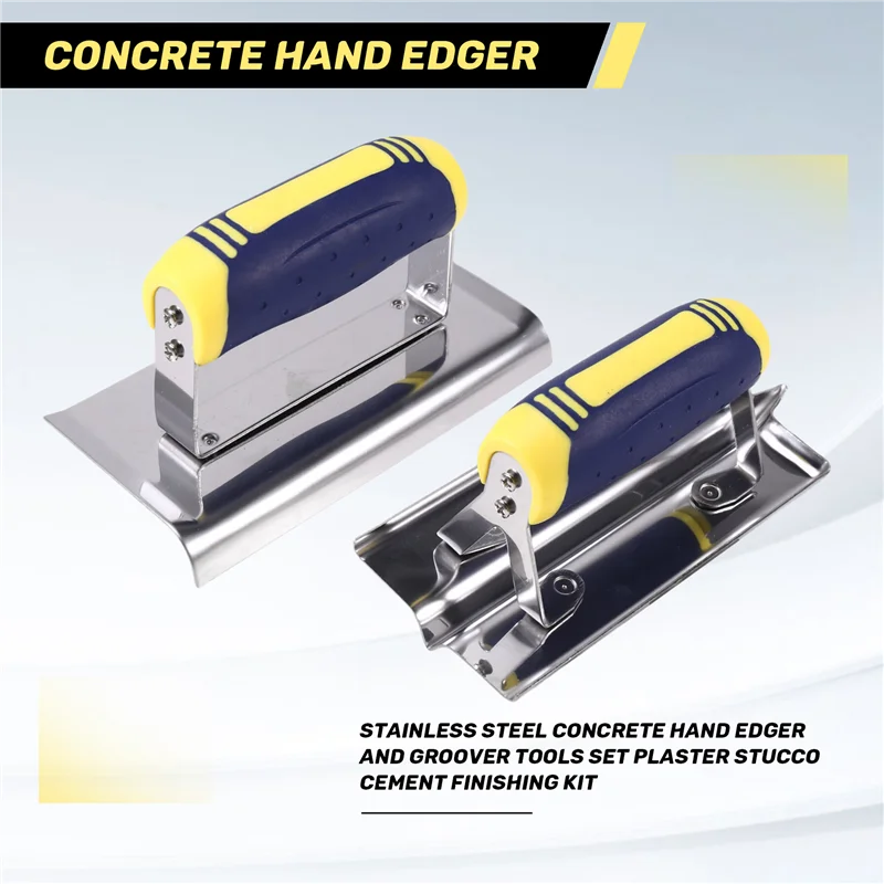 A11E-Concrete Hand Edger And Groover Tools Set Silver & Blue Construction Tools Plaster Stucco Cement Finishing Kit