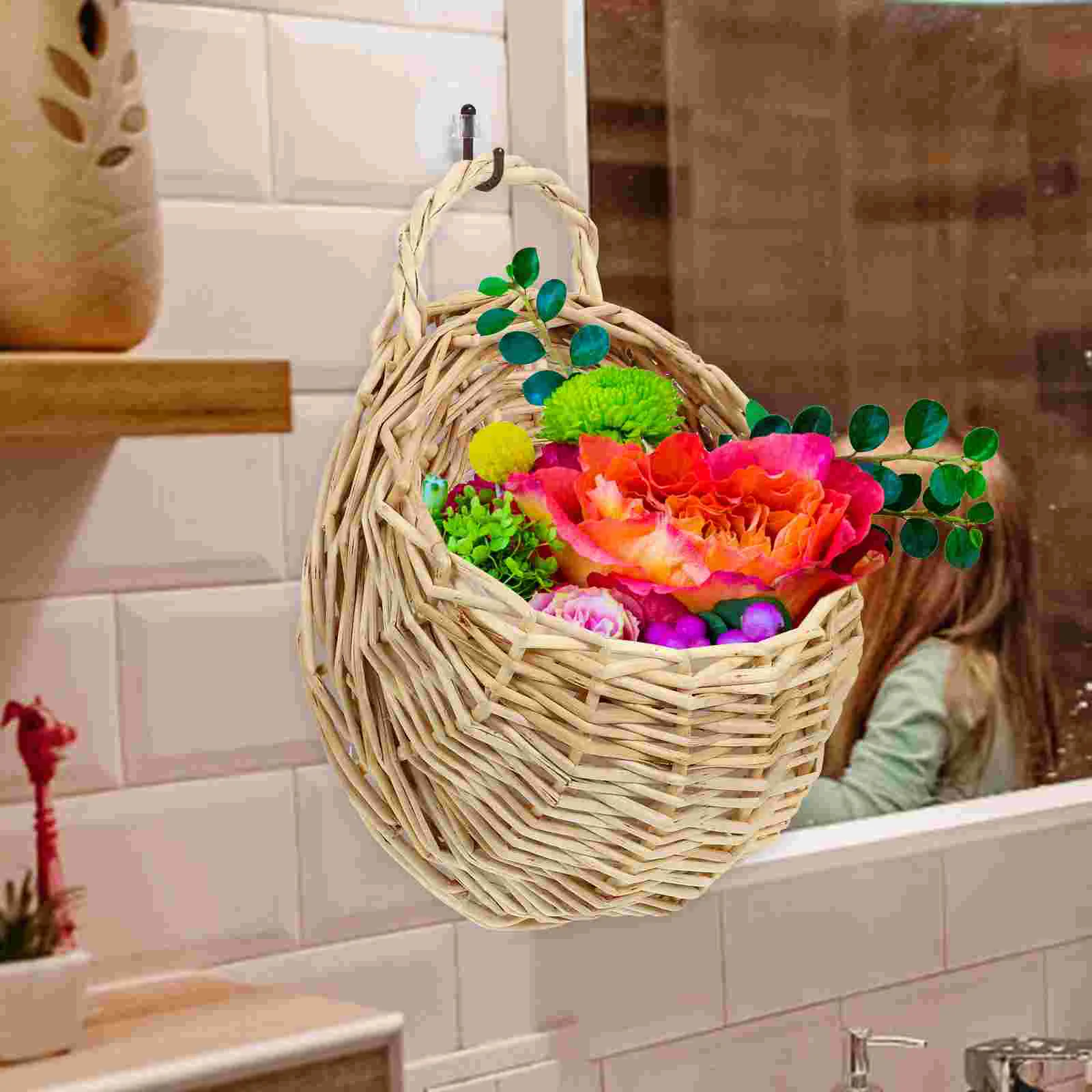Doitool-果物、盆栽、植木鉢、フラワーホルダー用の丸い籐の植物容器