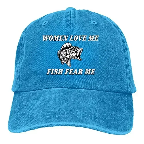 Women Love Me Fish Fear Me Washed Funny Baseball Cap Trucker Hat Adult Unisex Adjustable Dad Hat Snapback Trucker Baseball Cap