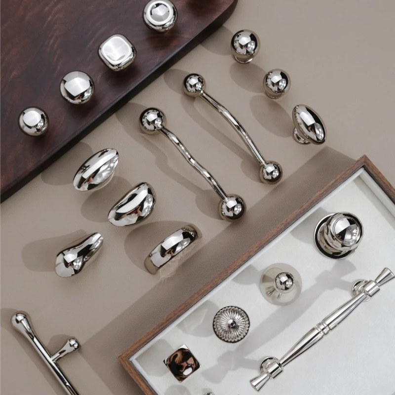 Titanium Silver Single-Hole Cabinet Pull Handle Minimalist Wardrobe Dressing Table Door Handle Furniture Hardware Cabinet Knob