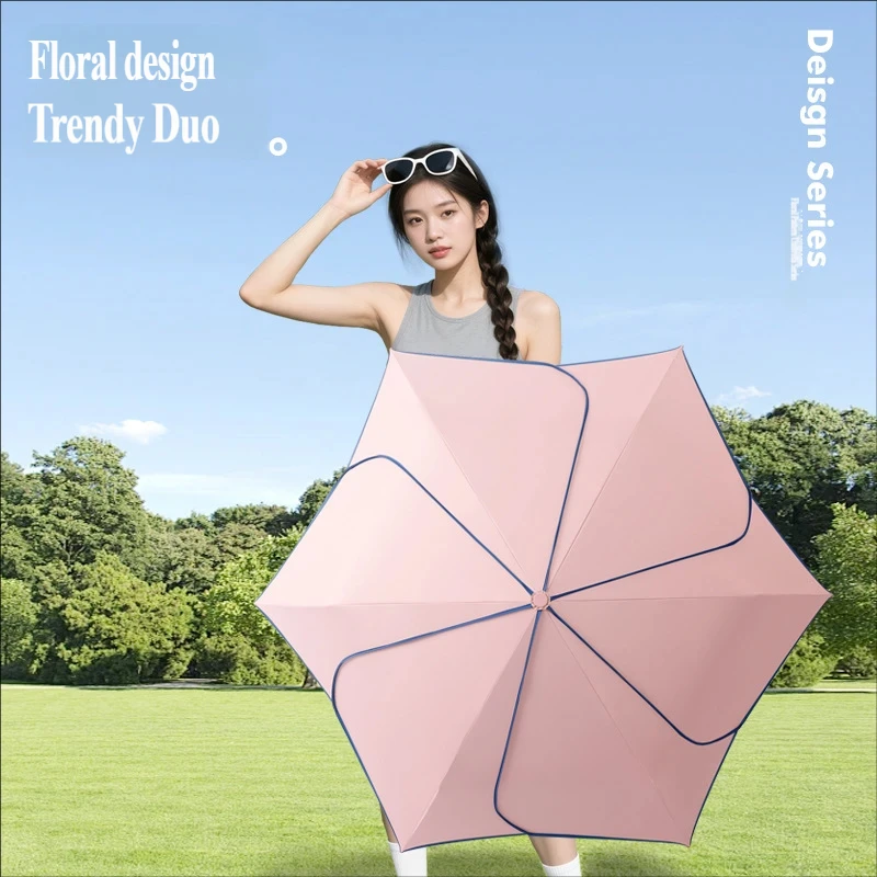 Korean-style Manual Petal Umbrella, Dual-use Sun & Rain, Reinforced Windproof Folding Umbrella, Fresh Style UV Protection Paraso