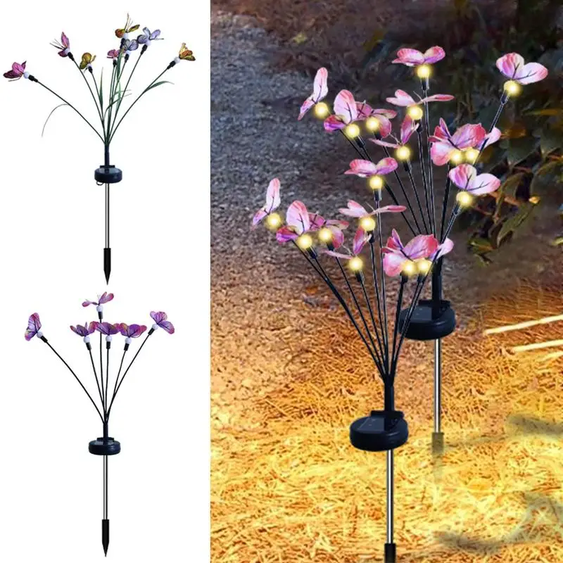 Solar Powered Butterfly Lights 2 Pieces Butterfly Ground Light Lawn Light Butterfly Lamp Solar Power Landscape Light Outdoor 7