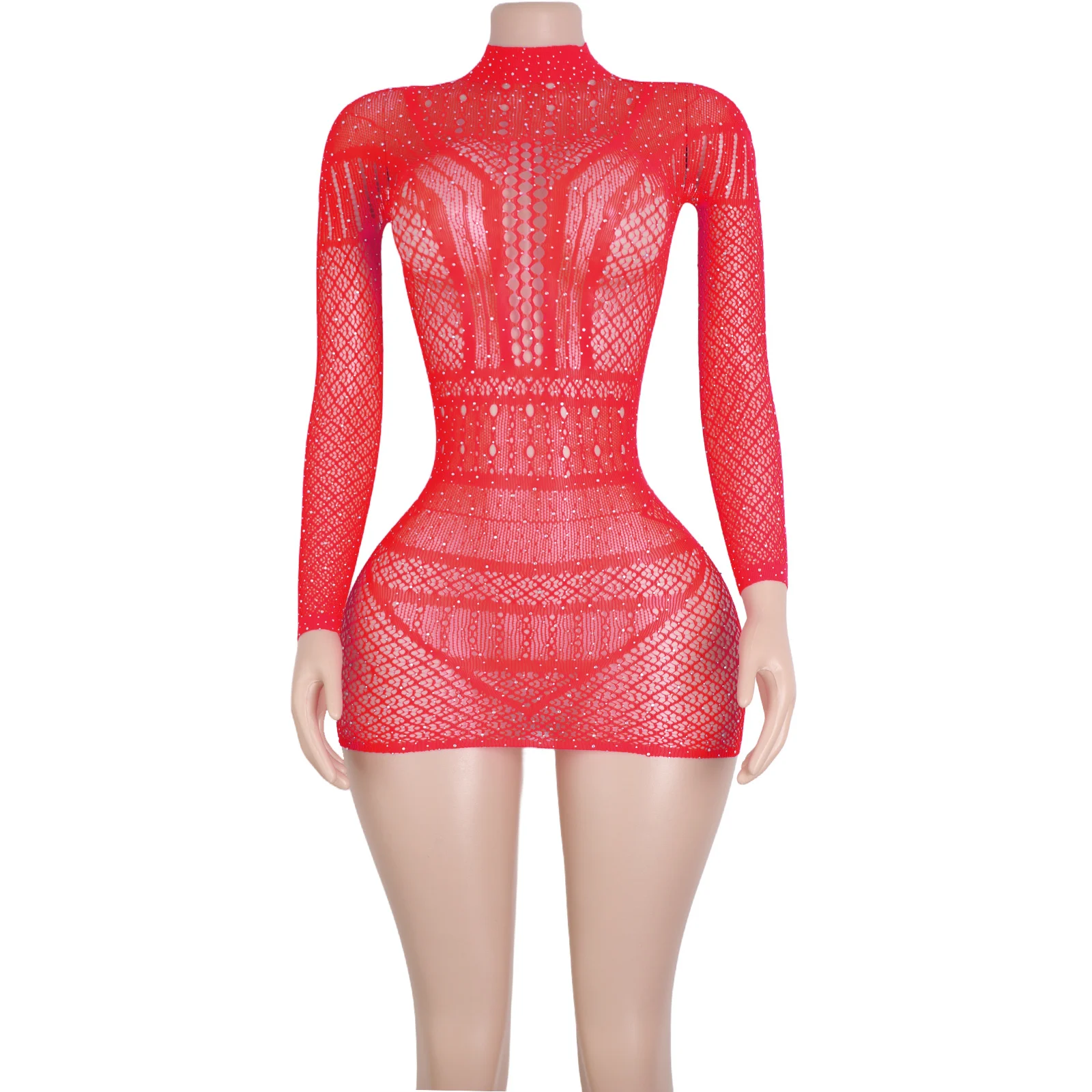 Elegant Long Sleeve Dancewear for Women with Shiny Rhinestone Accents Exotic Club Performance Festival Wear