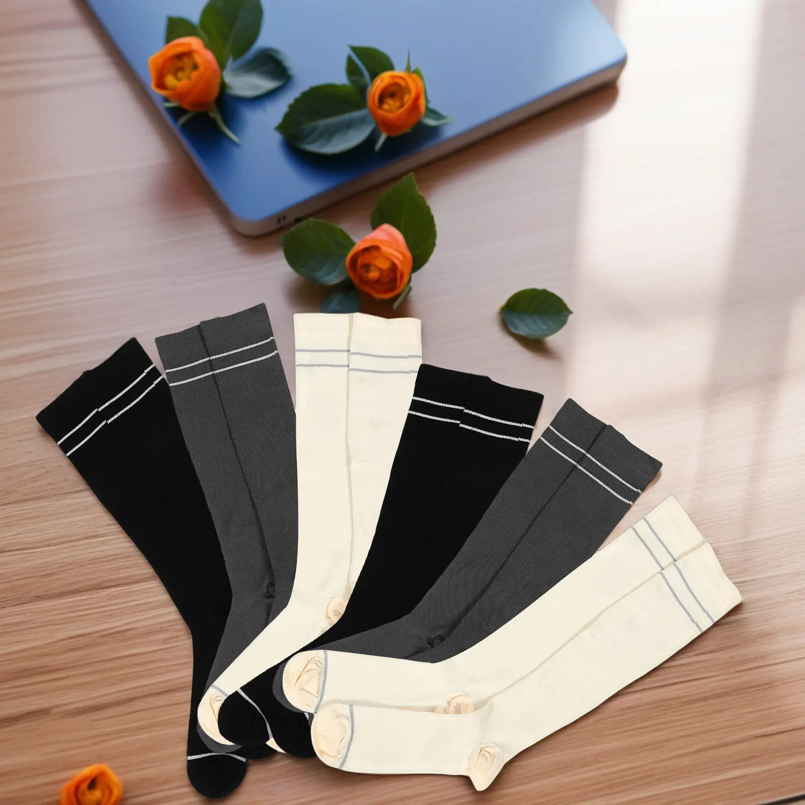 Women Calf Compression Socks 6 Pairs Long Support Stockings for Yoga Travel Leg Comfort and Shaping