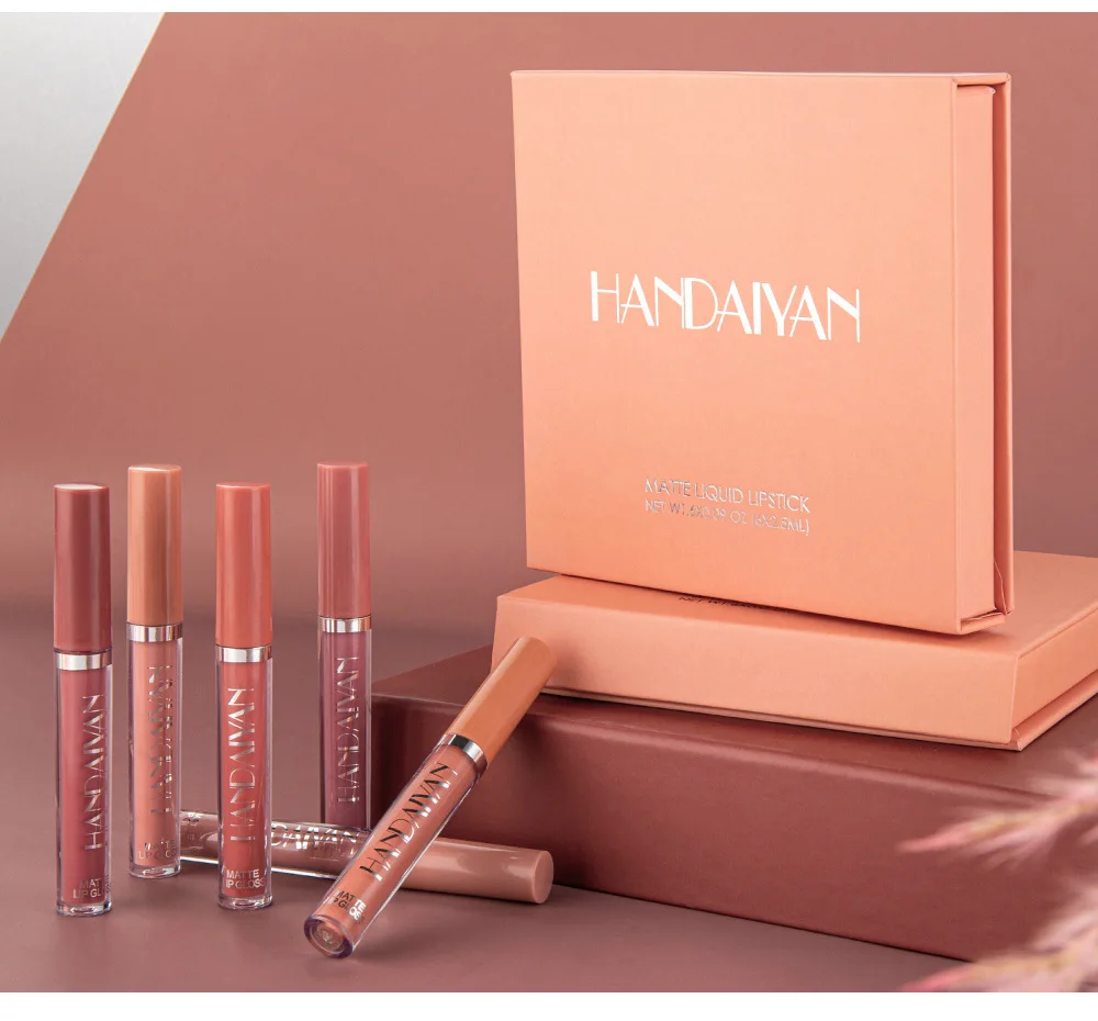 Handaiyan-Conjunto impermeável de batom fosco para mulheres, maquiagem, cosméticos duradouros, coreano, 6 pcs