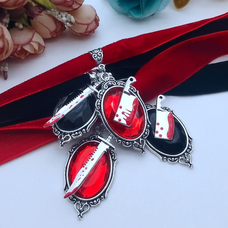 Gothic blood knife earrings, cameo crystal pendants, daggers, kitchen knives, Halloween gifts, creepy horror jewelry